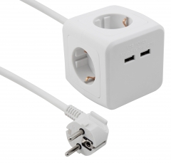 Steckdosen-Würfel McPower mit 4x Schutzkontakt Steckdose + 2xUSB,1,5m X